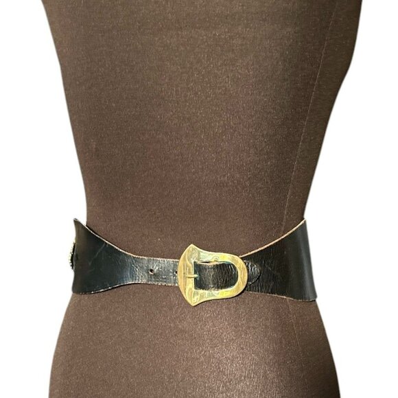 Vintage Ruber Van New York Black Belt With Brass Accents Size Small 24” - Picture 2 of 9